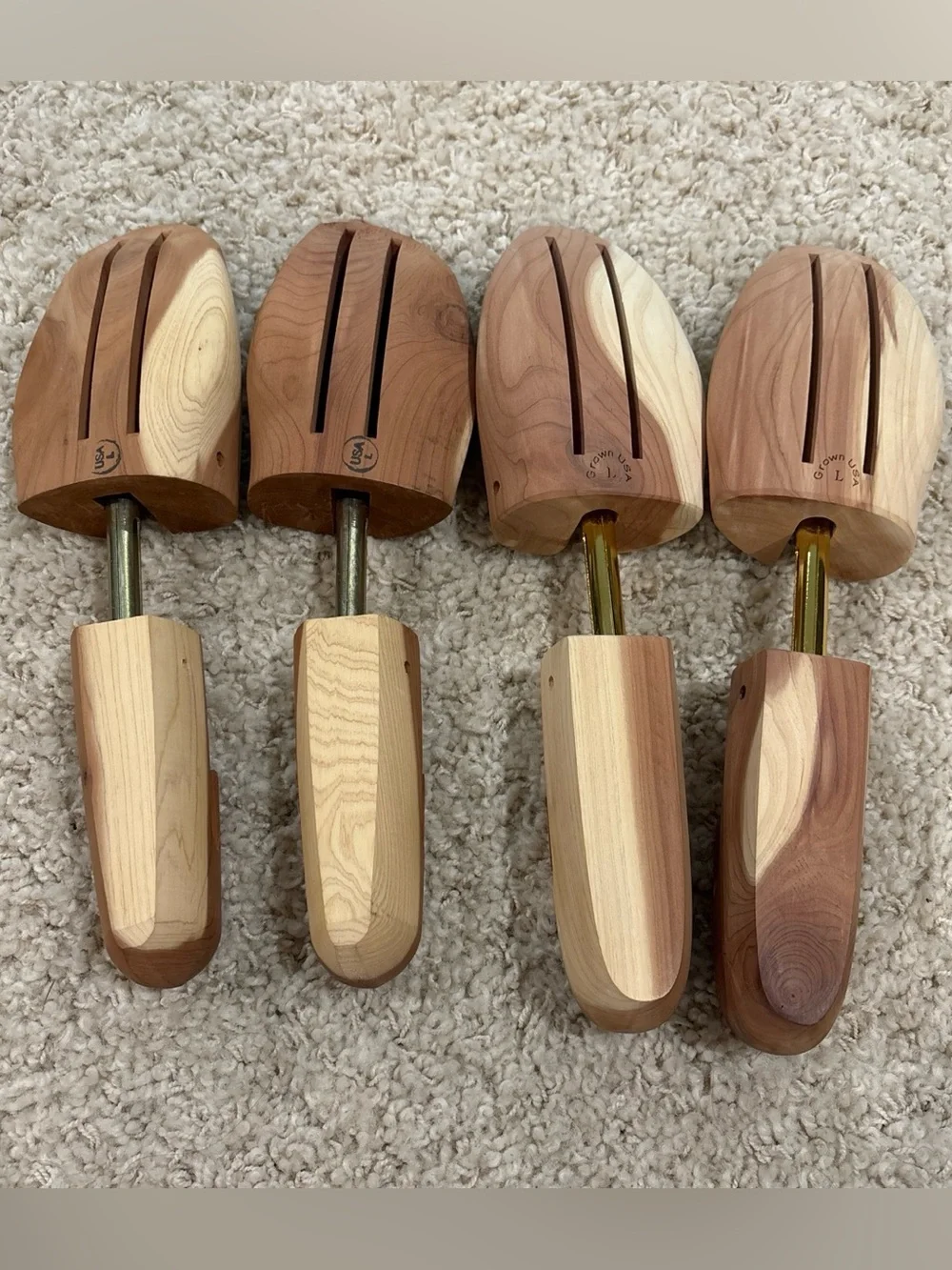 Lot of 2 Pairs Stratton Wooden Adjustable Cedar Shoe Trees Size L 12.5” & 12”